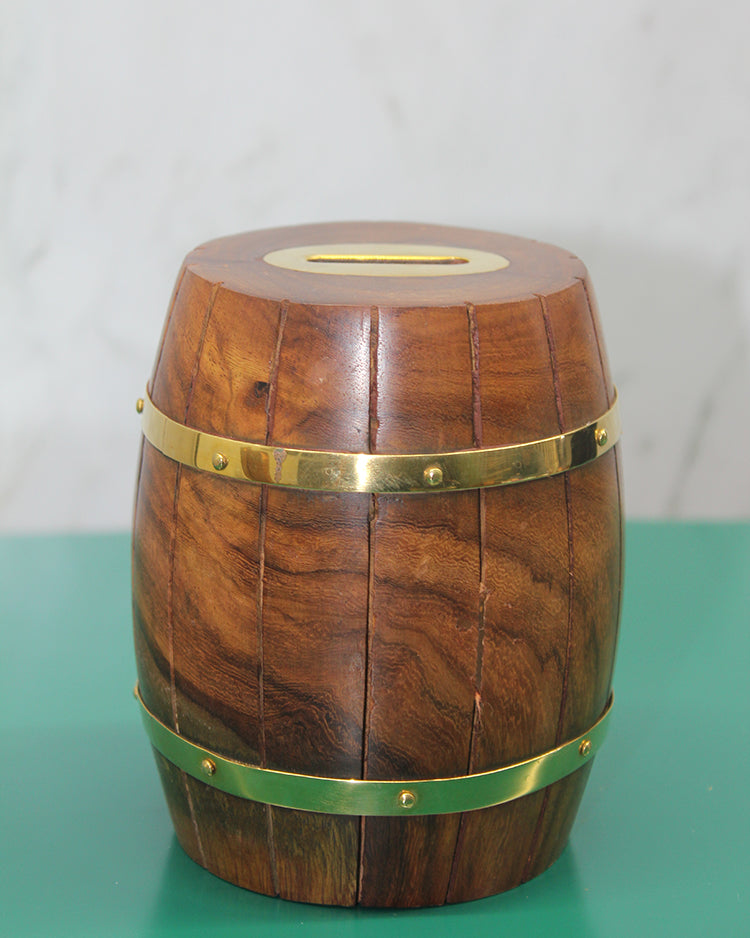 Pirinç Detaylı Fıçı Kumbara Model 4