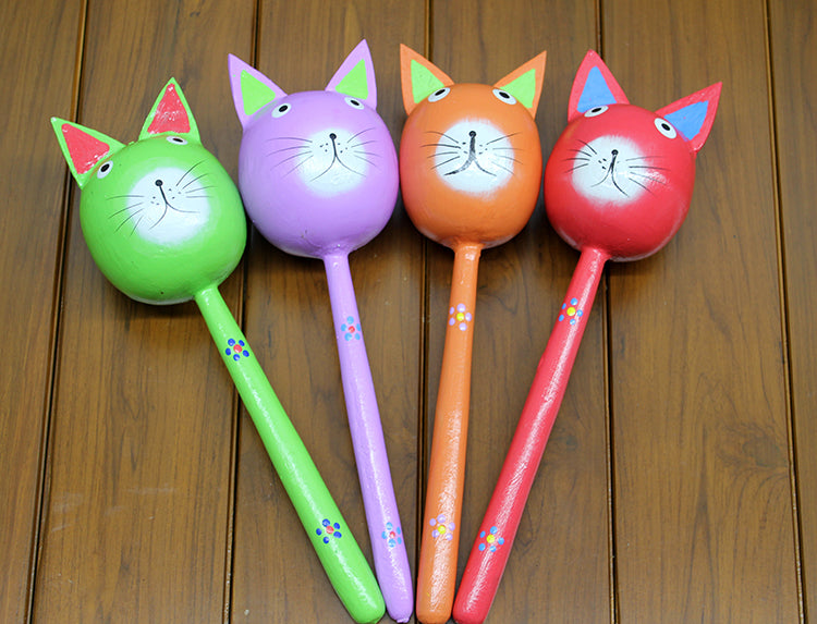 Ahşap Kedi Marakas Tekli