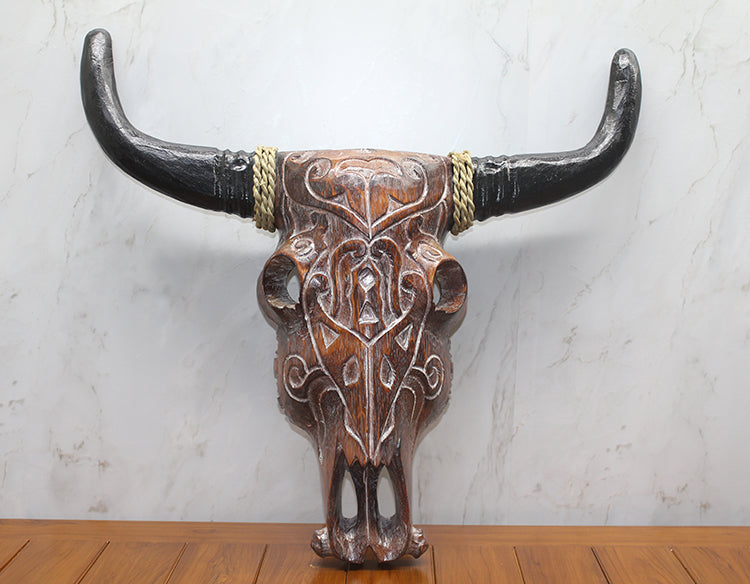 Ahşap Duvara Asmalı Bufalo Kafası