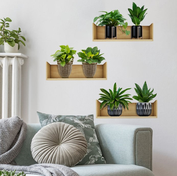 Raflı Bitki Tasarımlı Yapışkanlı Sticker 20*30 cm 3lü Set