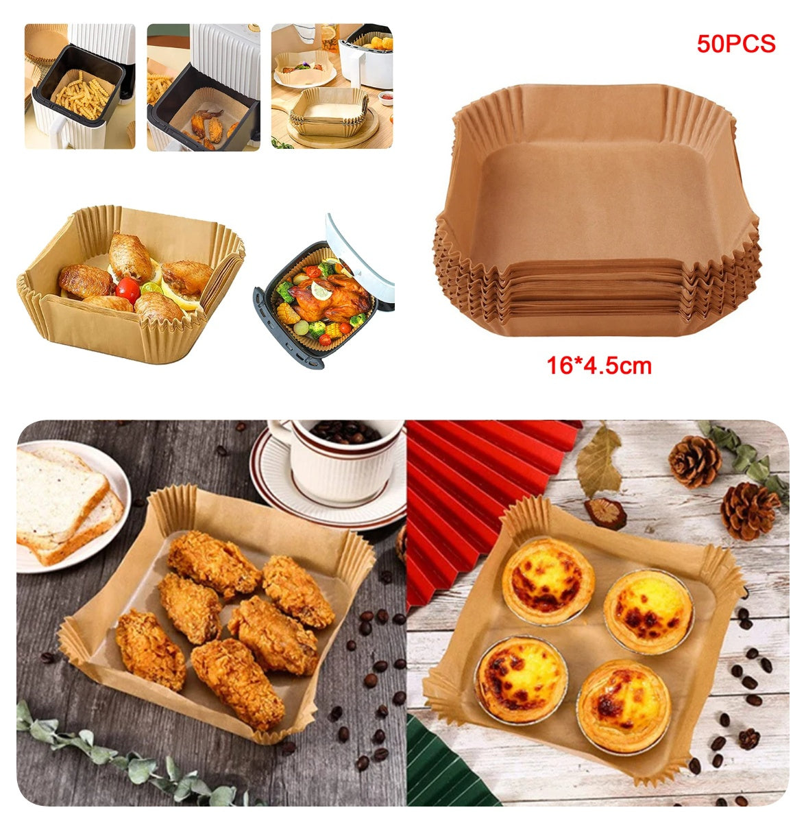 Büyük Boy Air Fryer Fritöz Pişirme Kağıdı 50 Adet