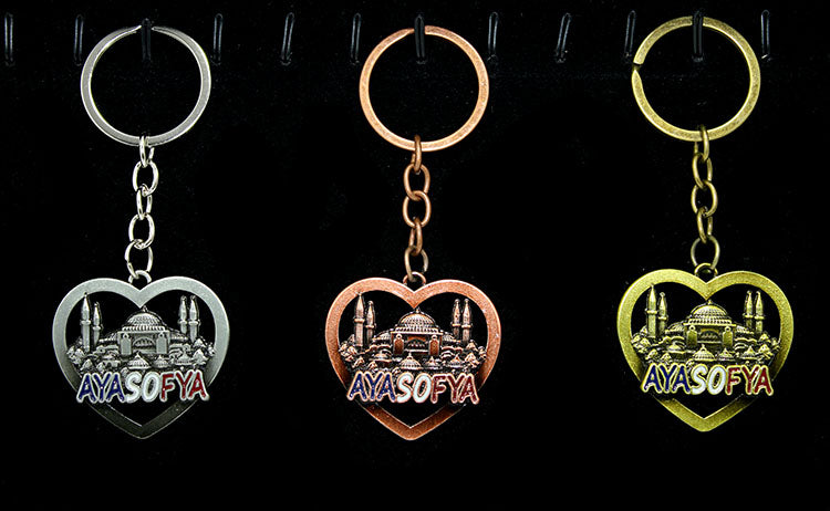 Metal Ayasofya Anahtarlık Kalp Tasarımlı