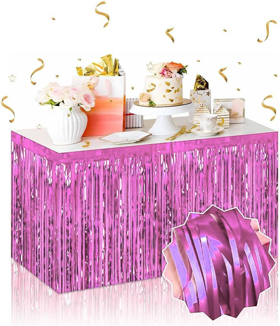 Kendinden Yapışkanlı Pembe Metalize Püsküllü Masa Eteği