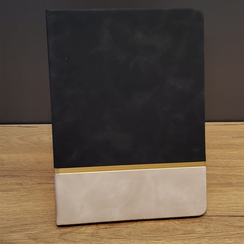 Altın Şeritli Siyah Deri Not Defteri