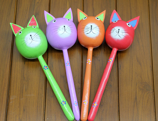Ahşap Kedi Marakas Tekli