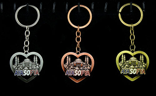Metal Ayasofya Anahtarlık Kalp Tasarımlı