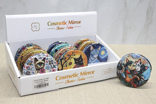 Kedi Taşlı El Aynası Yuvarlak İnce