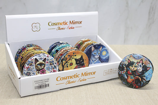 Kedi Taşlı El Aynası Yuvarlak İnce