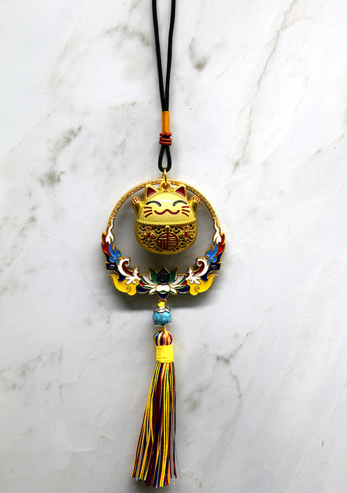 Renkli Püsküllü Şans Kedisi Feng Shui Askılık