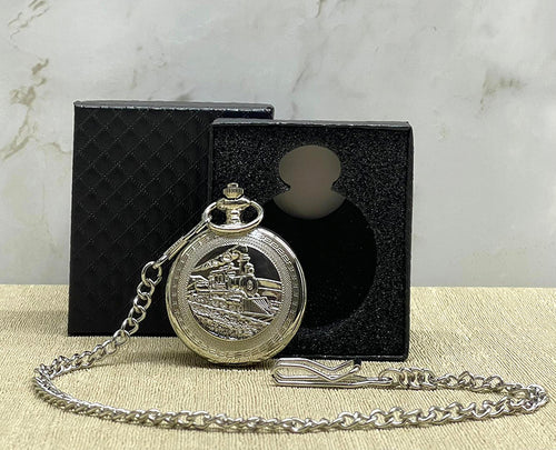 Özel Kutulu Tren Temalı Gümüş Köstekli Saat