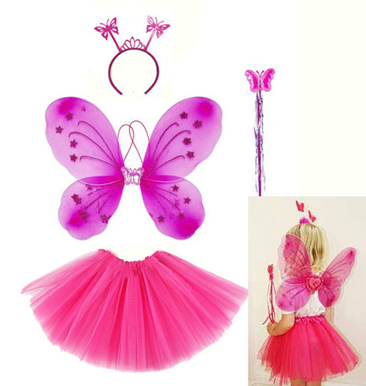 Fuşya Kelebek Kostüm Aksesuar Seti 4 Parça