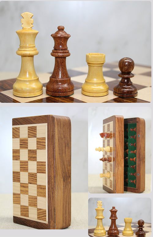 Mıknatıs Taşlı Ahşap Katlanabilir Kutulu Satranç Oyunu 12.5 Cm