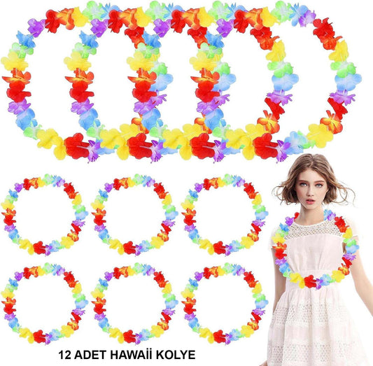 Hawaii Çiçekli Boyun Kolyesi 12 Adet