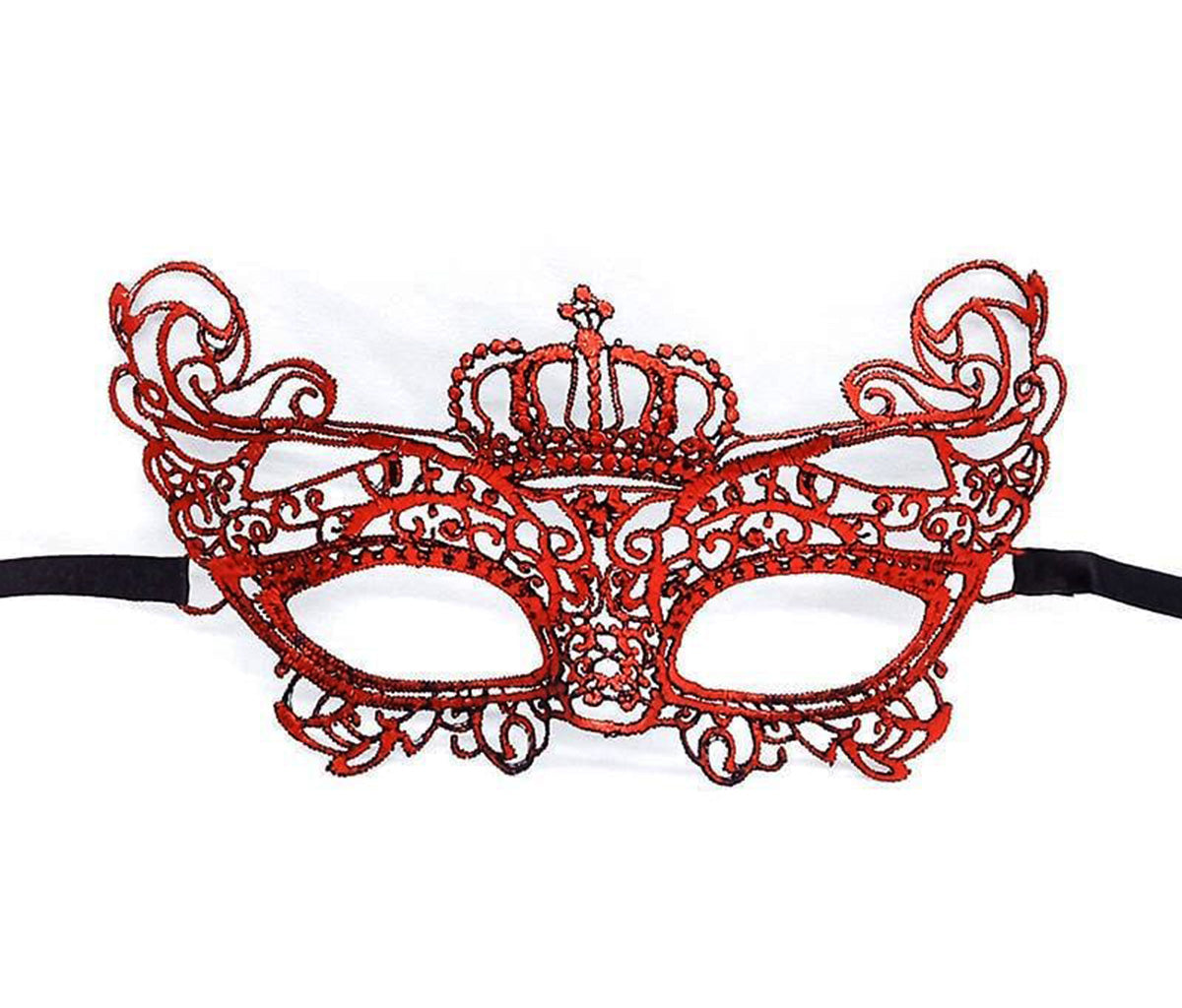 Kırmızı Renk Dantel Örgü İşlemeli Parti Maskesi Model 2