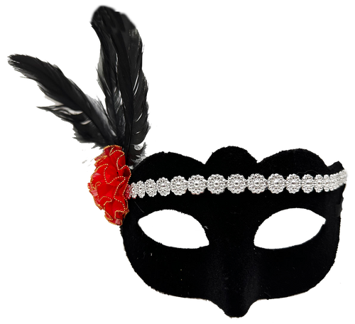 Gümüş Dantelli Kırmızı Gül Tasarımlı Parti Maskesi