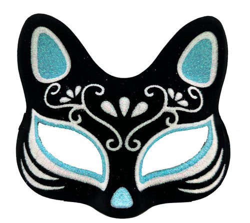 Siyah Süet Gümüş Mavi Simli Kedi Maskesi