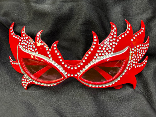 Taşlı Kırmızı Alev Parti Gözlüğü